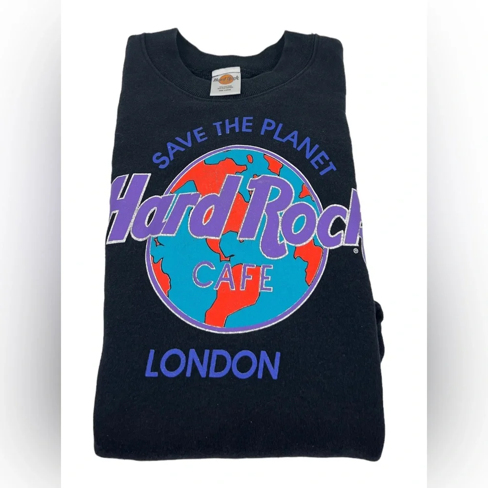 Hard Rock Cafe London Mens Large Sweatshirt Crewneck Vintage Black Cotton Blend